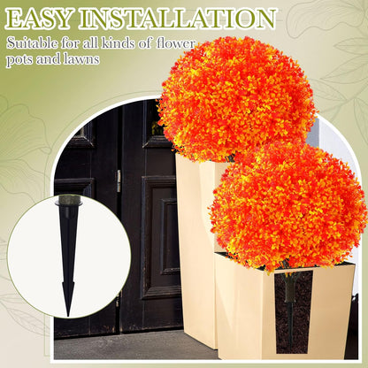 2 Pack Fall Topiary Boxwood Ball Tree 27", Orange, 27x18inch