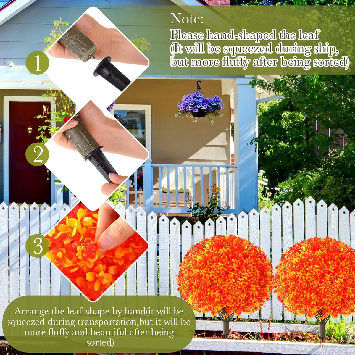 2 Pack Fall Topiary Boxwood Ball Tree 27", Orange, 27x18inch