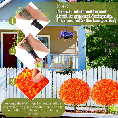 2 Pack Fall Topiary Boxwood Ball Tree 27", Orange, 27x18inch