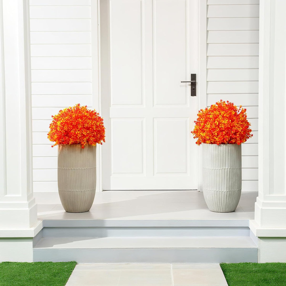 2 Pack Fall Topiary Boxwood Ball Tree 27", Orange, 27x18inch