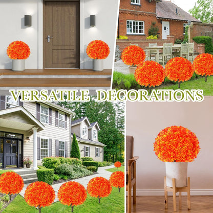 2 Pack Fall Topiary Boxwood Ball Tree 27", Orange, 27x18inch