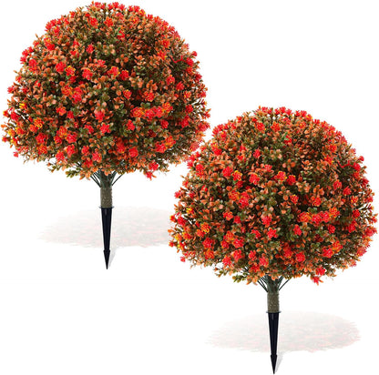 2 Pack Fall Topiary Boxwood Ball Tree 27", Orange, 27x18inch