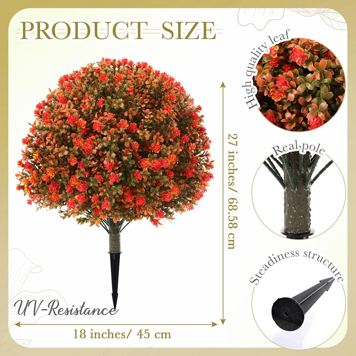 2 Pack Fall Topiary Boxwood Ball Tree 27", Orange, 27x18inch