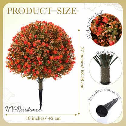 2 Pack Fall Topiary Boxwood Ball Tree 27", Orange, 27x18inch