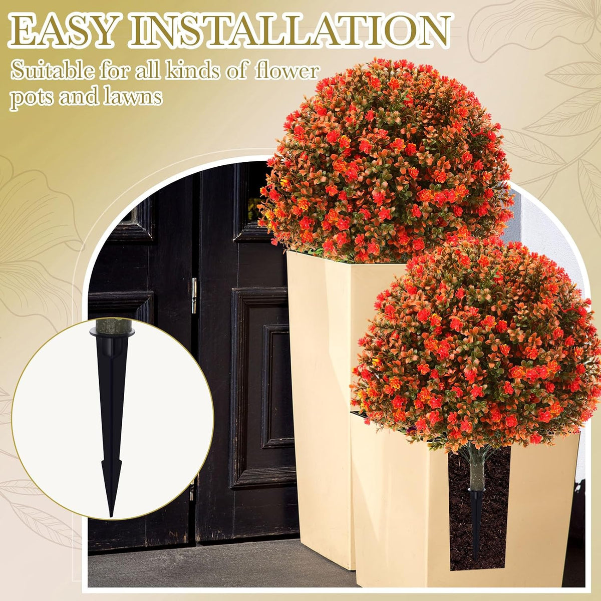 2 Pack Fall Topiary Boxwood Ball Tree 27", Orange, 27x18inch
