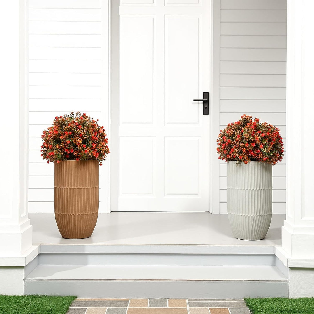2 Pack Fall Topiary Boxwood Ball Tree 27", Orange, 27x18inch