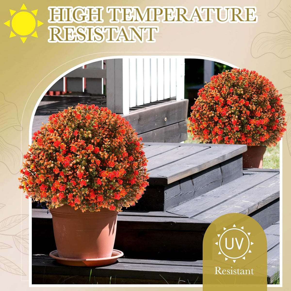 2 Pack Fall Topiary Boxwood Ball Tree 27", Orange, 27x18inch