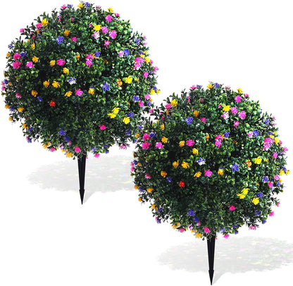 2 Pack Fall Topiary Boxwood Ball Tree 27", Orange, 27x18inch