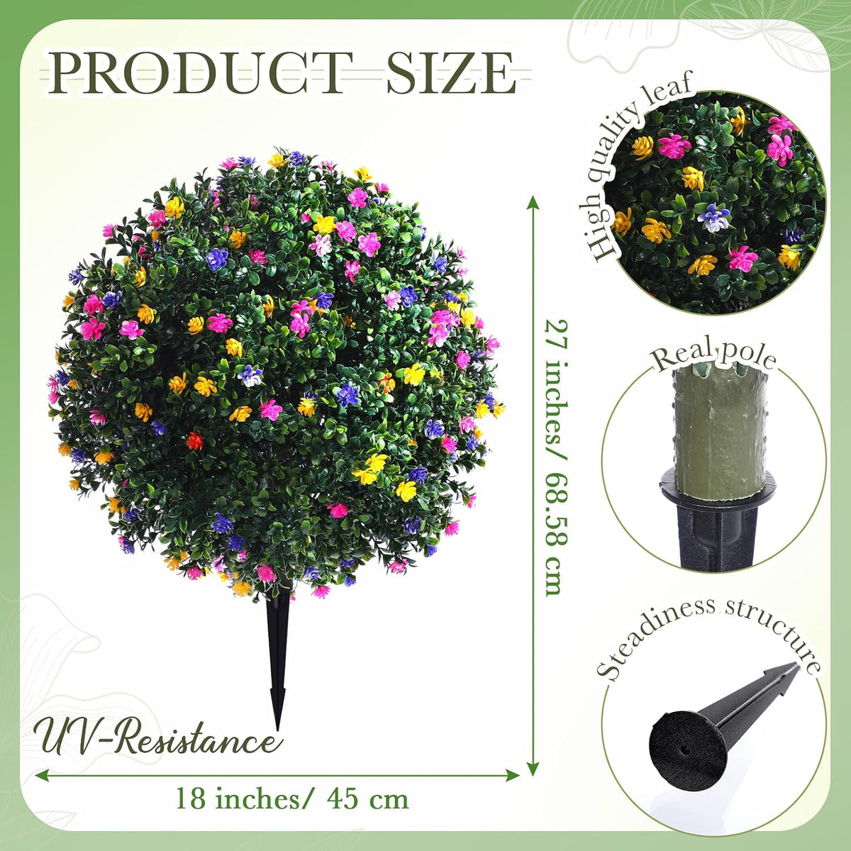 2 Pack Fall Topiary Boxwood Ball Tree 27", Orange, 27x18inch