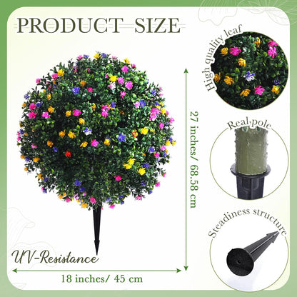 2 Pack Fall Topiary Boxwood Ball Tree 27", Orange, 27x18inch