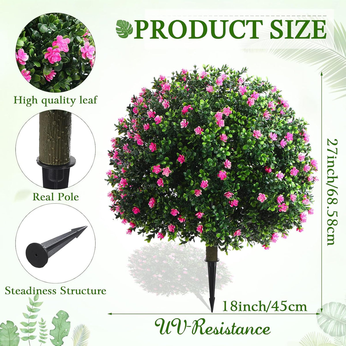 2 Pack Fall Topiary Boxwood Ball Tree 27", Orange, 27x18inch