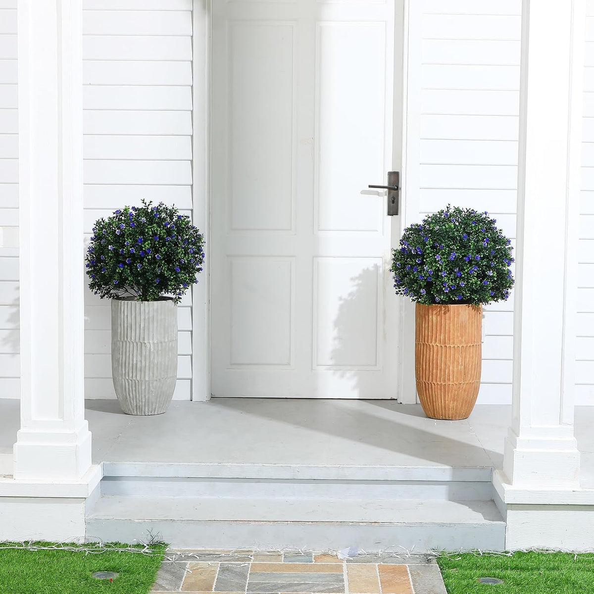 2 Pack Fall Topiary Boxwood Ball Tree 27", Orange, 27x18inch