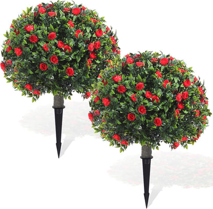 2 Pack Fall Topiary Boxwood Ball Tree 27", Orange, 27x18inch