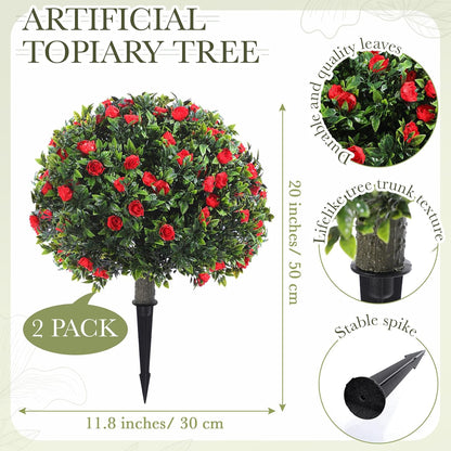 2 Pack Fall Topiary Boxwood Ball Tree 27", Orange, 27x18inch