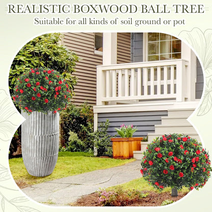 2 Pack Fall Topiary Boxwood Ball Tree 27", Orange, 27x18inch