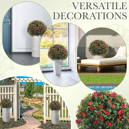 2 Pack Fall Topiary Boxwood Ball Tree 27", Orange, 27x18inch