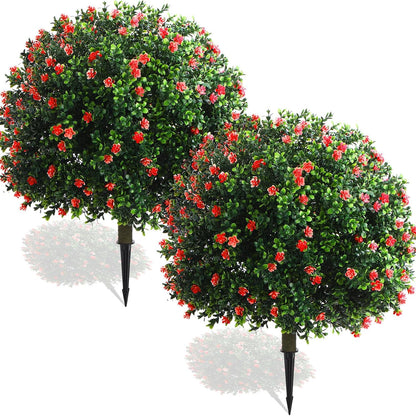 2 Pack Fall Topiary Boxwood Ball Tree 27", Orange, 27x18inch