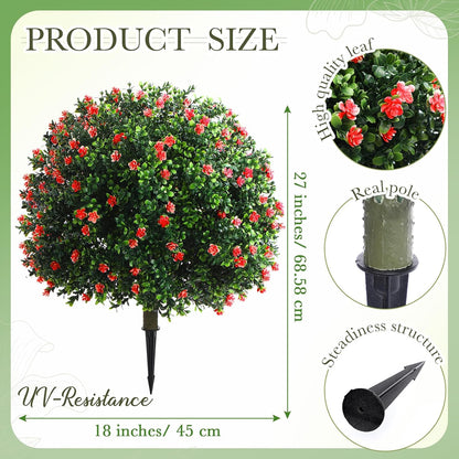 2 Pack Fall Topiary Boxwood Ball Tree 27", Orange, 27x18inch