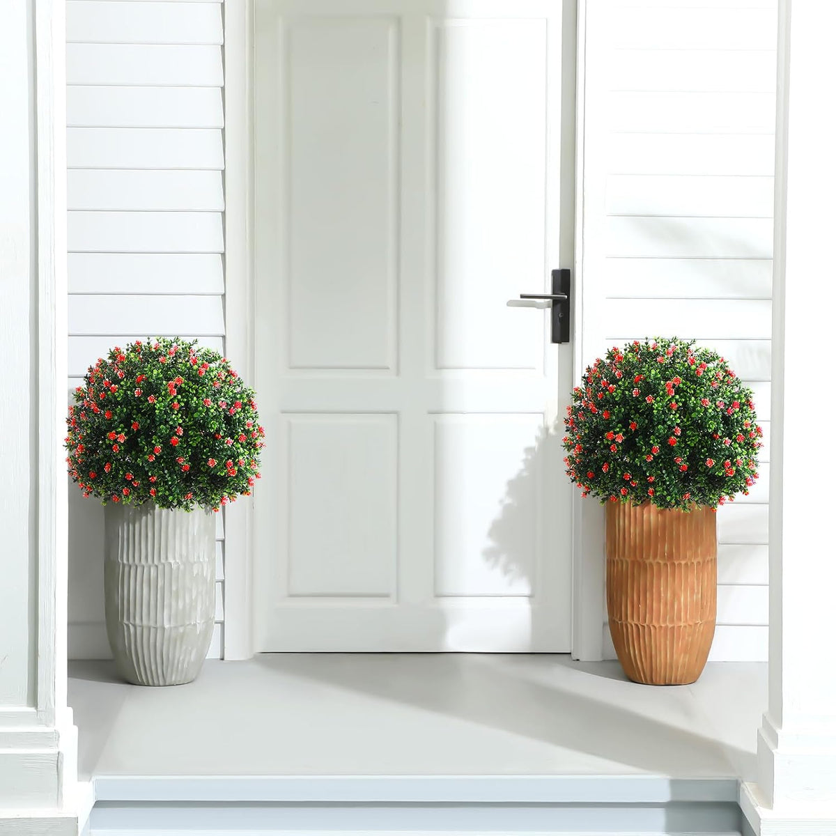 2 Pack Fall Topiary Boxwood Ball Tree 27", Orange, 27x18inch