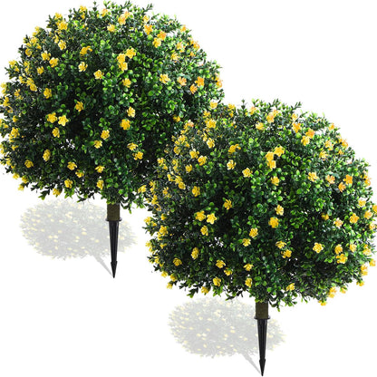 2 Pack Fall Topiary Boxwood Ball Tree 27", Orange, 27x18inch