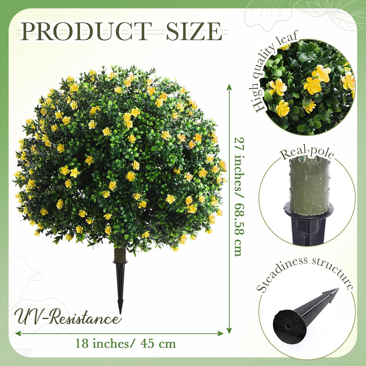 2 Pack Fall Topiary Boxwood Ball Tree 27", Orange, 27x18inch
