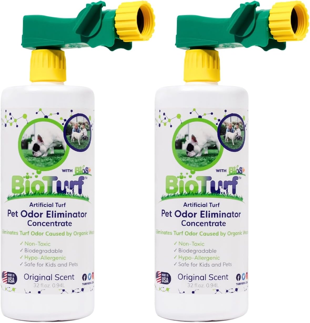 BioTurf BioS+ Turf Cleaner for Pet Urine Outdoor – Artificial Turf Cleaner Deodorizer Concentrate – Fake Grass & Yard Deodorizer for Dog Urine & Feces – Enzyme Kennel Odor Eliminator 32oz 2pk