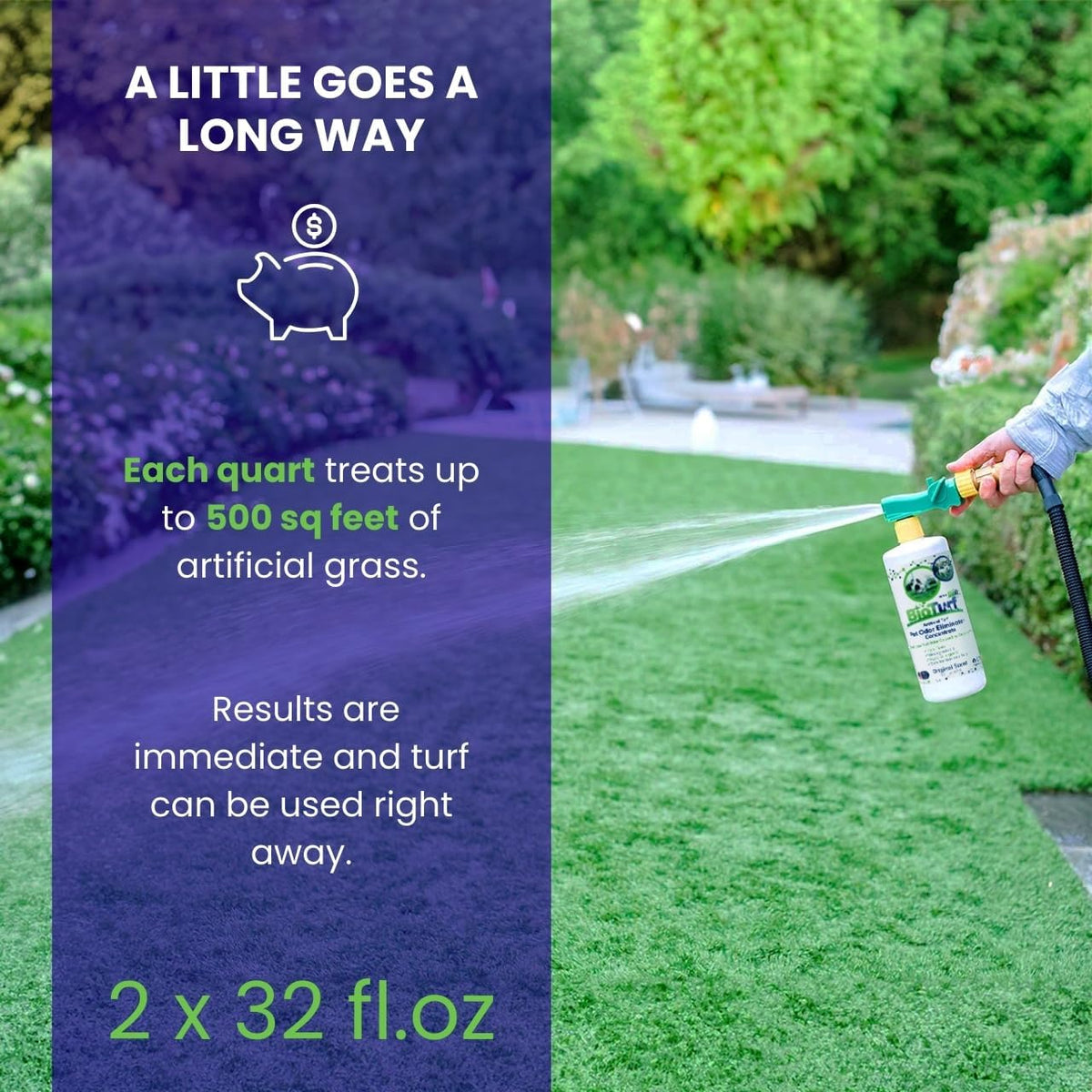 BioTurf BioS+ Turf Cleaner for Pet Urine Outdoor – Artificial Turf Cleaner Deodorizer Concentrate – Fake Grass & Yard Deodorizer for Dog Urine & Feces – Enzyme Kennel Odor Eliminator 32oz 2pk