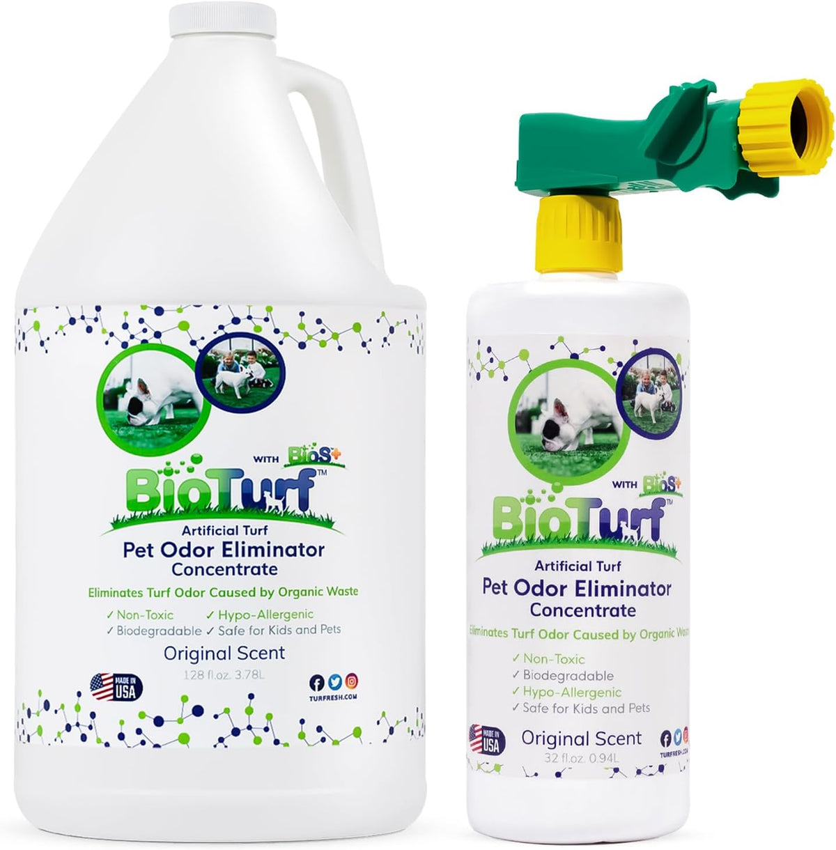 BioTurf BioS+ Turf Cleaner for Pet Urine Outdoor – Artificial Turf Cleaner Deodorizer Concentrate – Fake Grass & Yard Deodorizer for Dog Urine & Feces – Enzyme Kennel Odor Eliminator 32oz 2pk