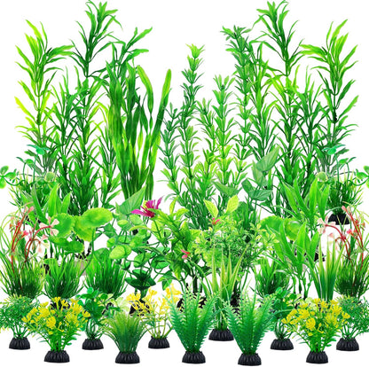 CousDUoBe 12pcs Fish Tank Accessories Aquarium Decorations Green Plants, Green Fish Tanks Decoration Plants, Fish Tank Decor, Aquarium Decor Plastic Plants