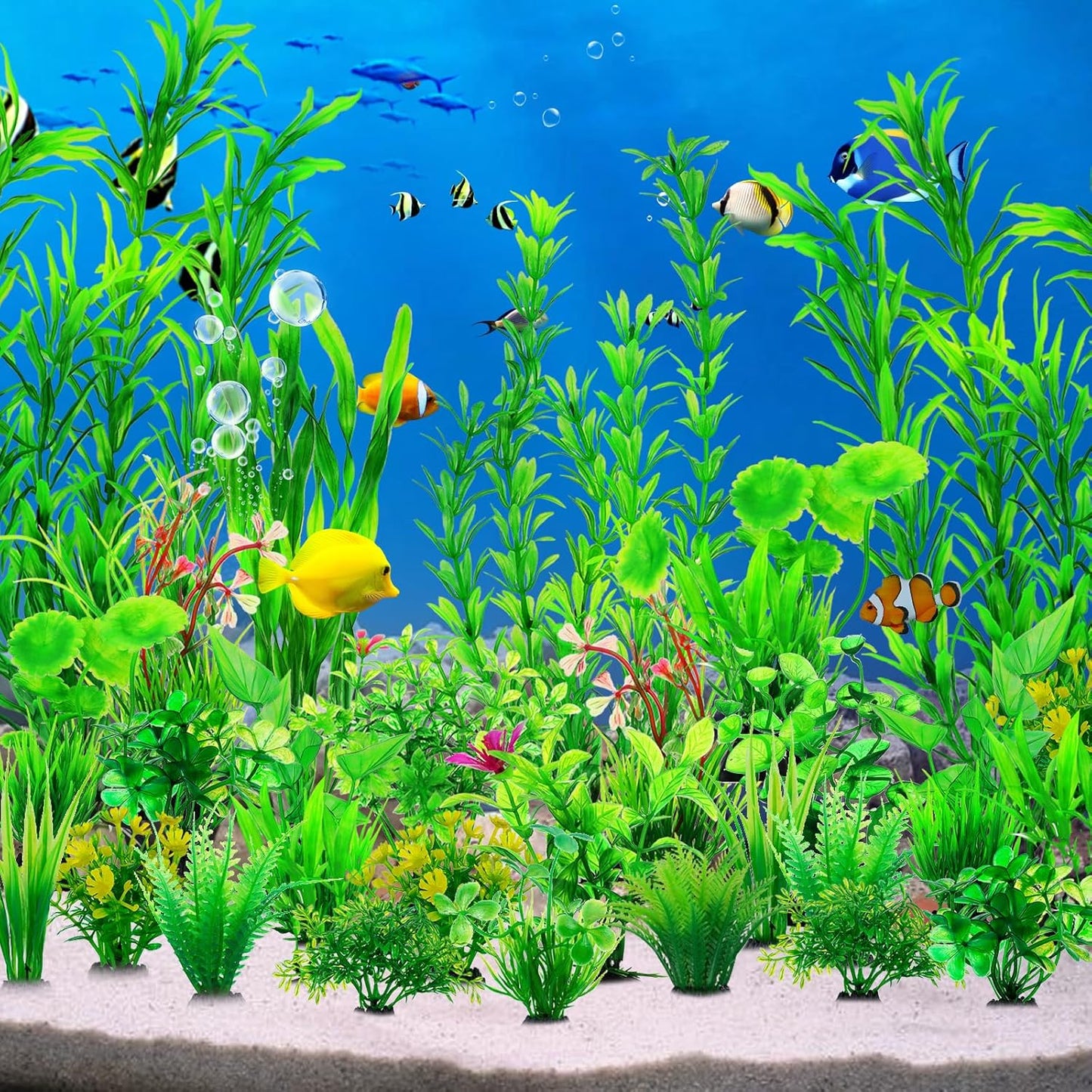 CousDUoBe 12pcs Fish Tank Accessories Aquarium Decorations Green Plants, Green Fish Tanks Decoration Plants, Fish Tank Decor, Aquarium Decor Plastic Plants