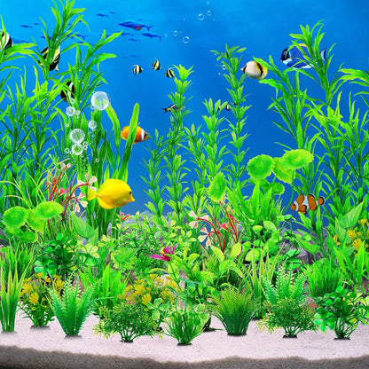 CousDUoBe 12pcs Fish Tank Accessories Aquarium Decorations Green Plants, Green Fish Tanks Decoration Plants, Fish Tank Decor, Aquarium Decor Plastic Plants