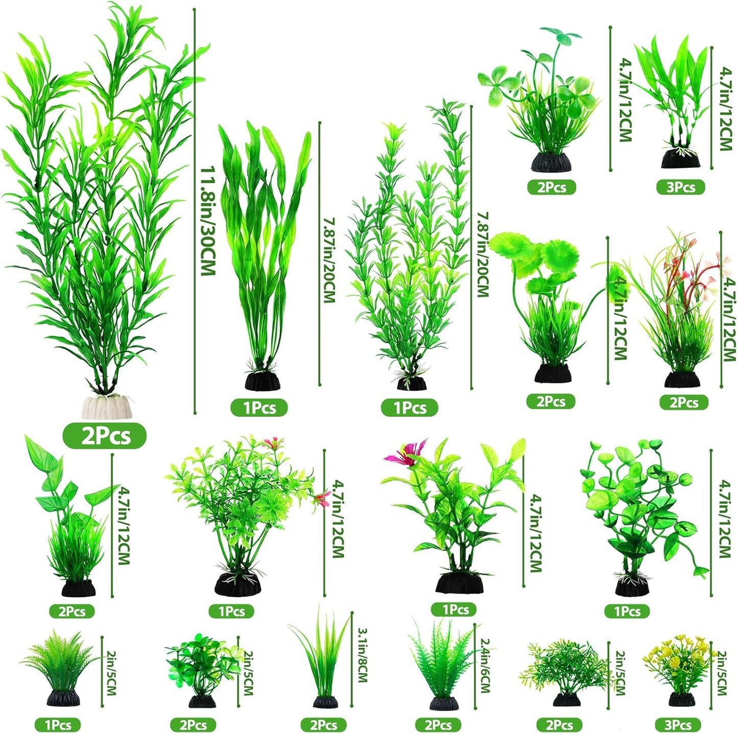 CousDUoBe 12pcs Fish Tank Accessories Aquarium Decorations Green Plants, Green Fish Tanks Decoration Plants, Fish Tank Decor, Aquarium Decor Plastic Plants