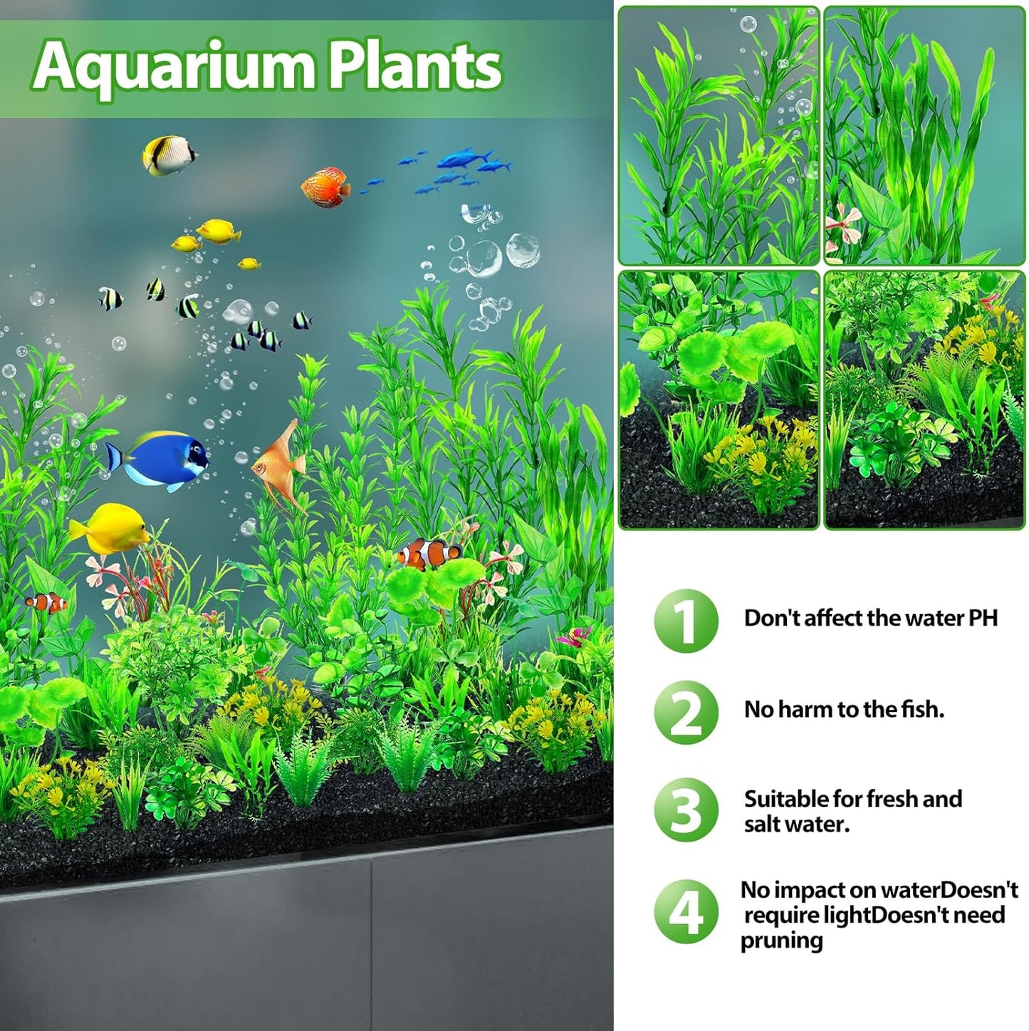 CousDUoBe 12pcs Fish Tank Accessories Aquarium Decorations Green Plants, Green Fish Tanks Decoration Plants, Fish Tank Decor, Aquarium Decor Plastic Plants