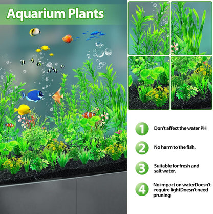 CousDUoBe 12pcs Fish Tank Accessories Aquarium Decorations Green Plants, Green Fish Tanks Decoration Plants, Fish Tank Decor, Aquarium Decor Plastic Plants