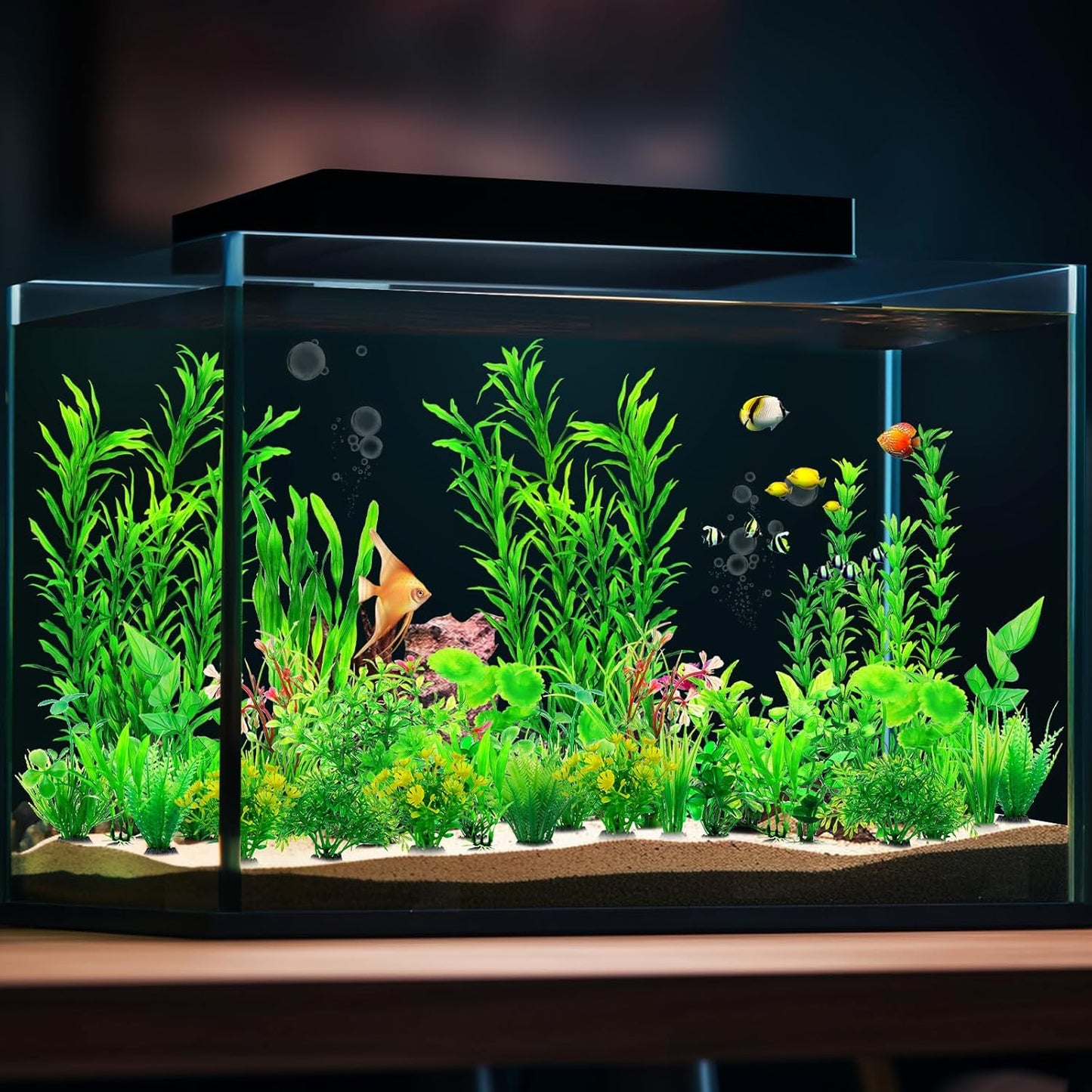 CousDUoBe 12pcs Fish Tank Accessories Aquarium Decorations Green Plants, Green Fish Tanks Decoration Plants, Fish Tank Decor, Aquarium Decor Plastic Plants