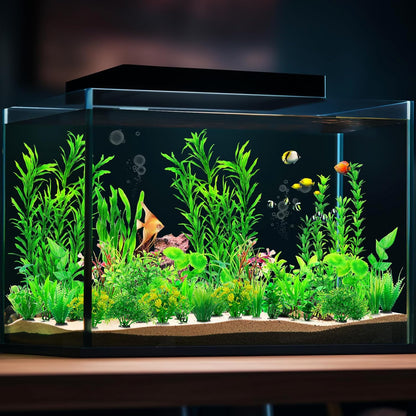 CousDUoBe 12pcs Fish Tank Accessories Aquarium Decorations Green Plants, Green Fish Tanks Decoration Plants, Fish Tank Decor, Aquarium Decor Plastic Plants
