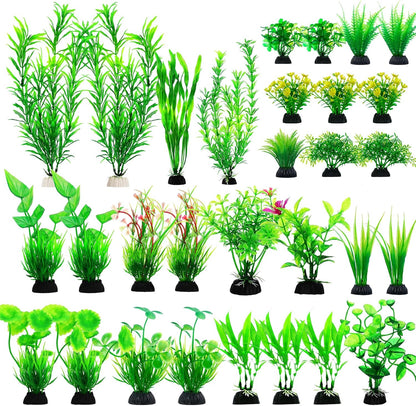 CousDUoBe 12pcs Fish Tank Accessories Aquarium Decorations Green Plants, Green Fish Tanks Decoration Plants, Fish Tank Decor, Aquarium Decor Plastic Plants