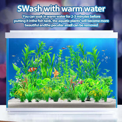CousDUoBe 12pcs Fish Tank Accessories Aquarium Decorations Green Plants, Green Fish Tanks Decoration Plants, Fish Tank Decor, Aquarium Decor Plastic Plants