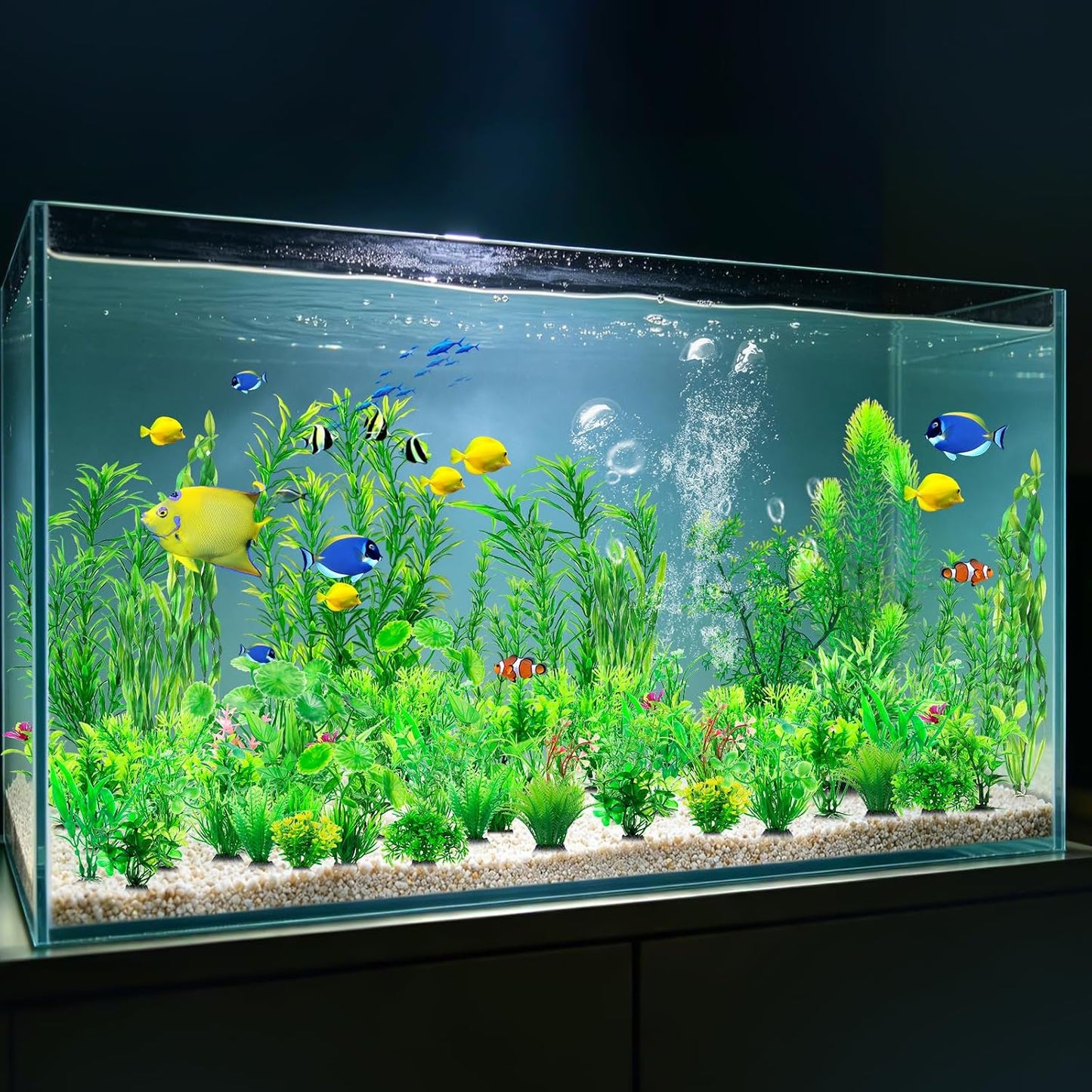 CousDUoBe 12pcs Fish Tank Accessories Aquarium Decorations Green Plants, Green Fish Tanks Decoration Plants, Fish Tank Decor, Aquarium Decor Plastic Plants