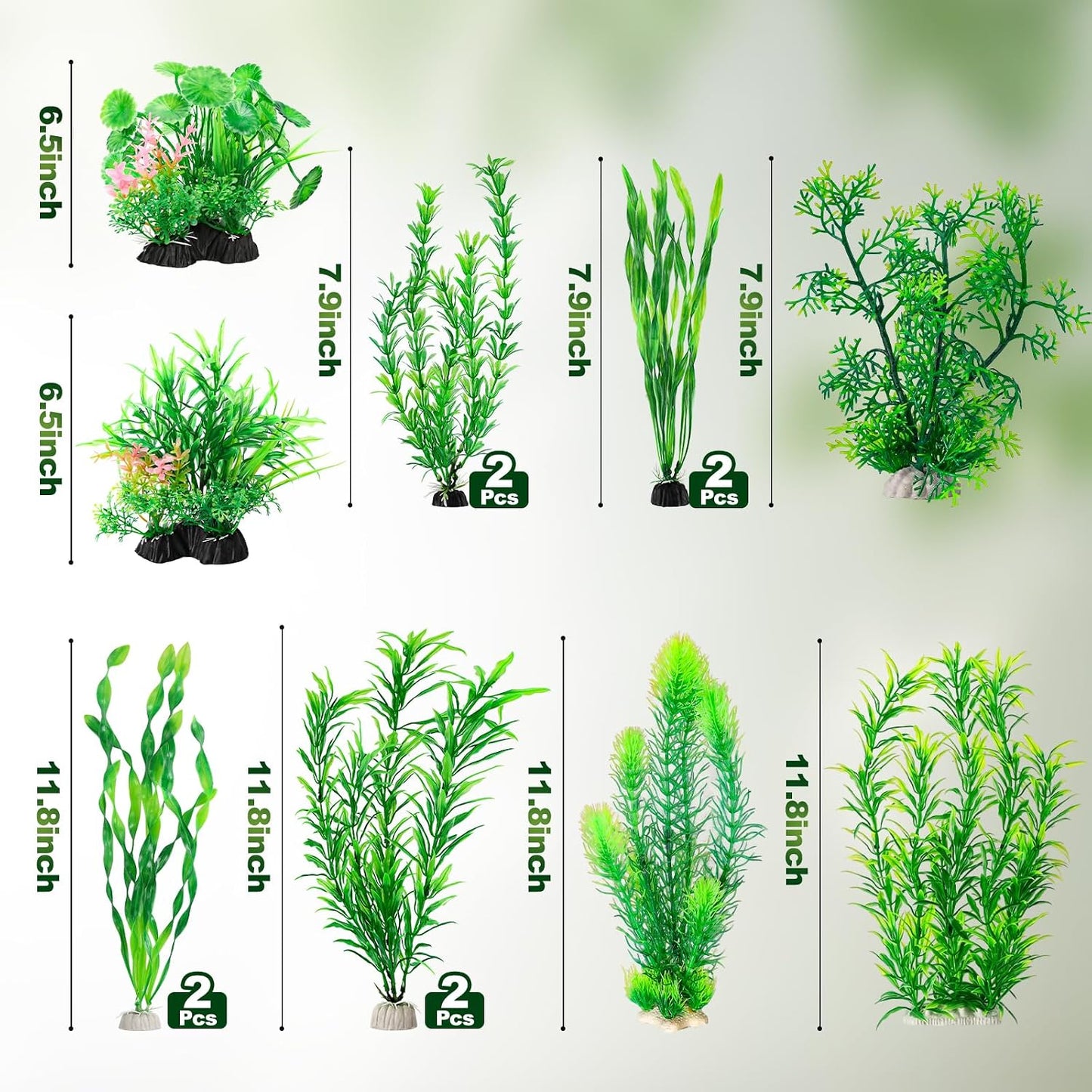 CousDUoBe 12pcs Fish Tank Accessories Aquarium Decorations Green Plants, Green Fish Tanks Decoration Plants, Fish Tank Decor, Aquarium Decor Plastic Plants