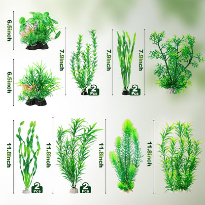 CousDUoBe 12pcs Fish Tank Accessories Aquarium Decorations Green Plants, Green Fish Tanks Decoration Plants, Fish Tank Decor, Aquarium Decor Plastic Plants
