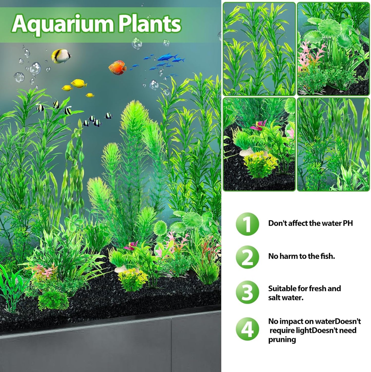 CousDUoBe 12pcs Fish Tank Accessories Aquarium Decorations Green Plants, Green Fish Tanks Decoration Plants, Fish Tank Decor, Aquarium Decor Plastic Plants