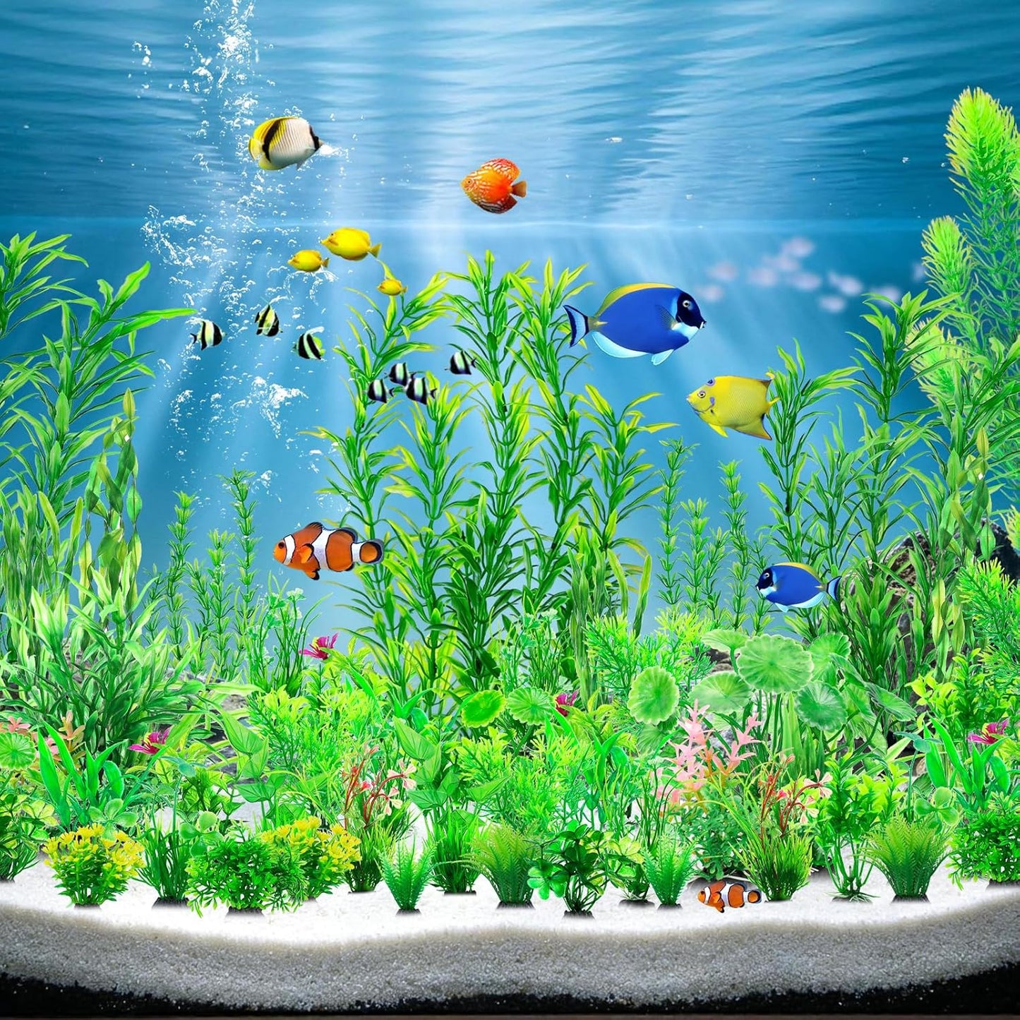 CousDUoBe 12pcs Fish Tank Accessories Aquarium Decorations Green Plants, Green Fish Tanks Decoration Plants, Fish Tank Decor, Aquarium Decor Plastic Plants