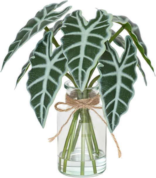 Artificial Flowers Turtle-Back, Alocasia Leaf, in Glass Vase with Faux Water,7Pcs Artificial Leaves Real Touch Latex Leaves for Centerpiece (1, Turtle-Back Leaf)