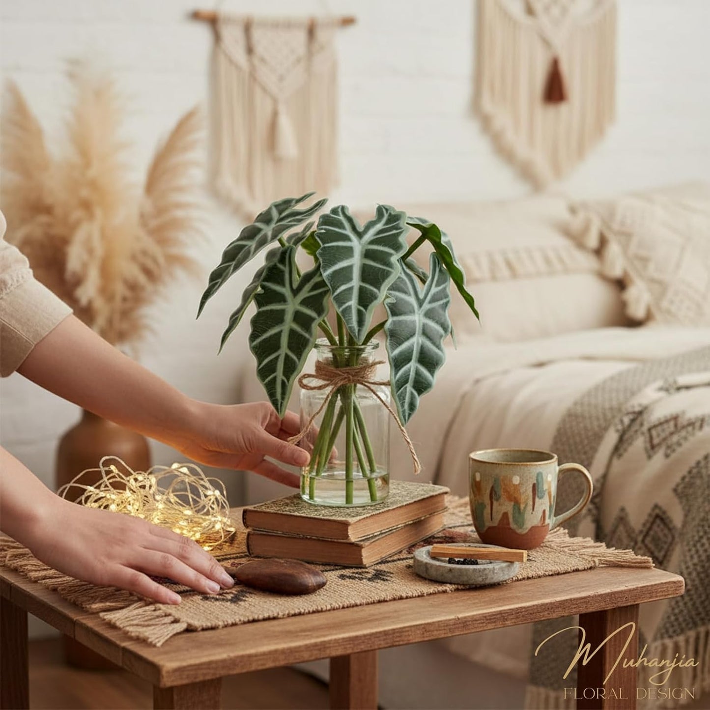 Artificial Flowers Turtle-Back, Alocasia Leaf, in Glass Vase with Faux Water,7Pcs Artificial Leaves Real Touch Latex Leaves for Centerpiece (1, Turtle-Back Leaf)