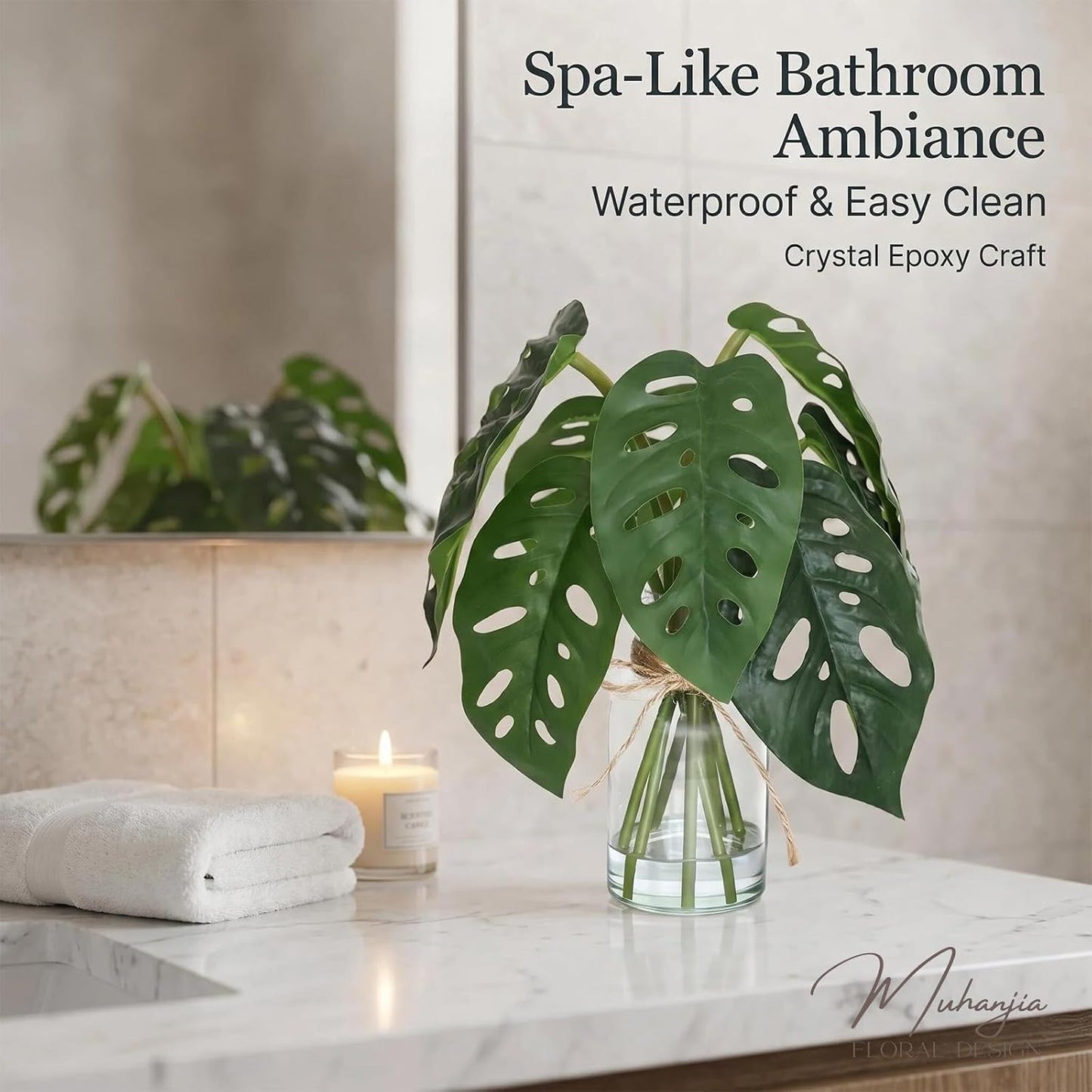 Artificial Flowers Turtle-Back, Alocasia Leaf, in Glass Vase with Faux Water,7Pcs Artificial Leaves Real Touch Latex Leaves for Centerpiece (1, Turtle-Back Leaf)