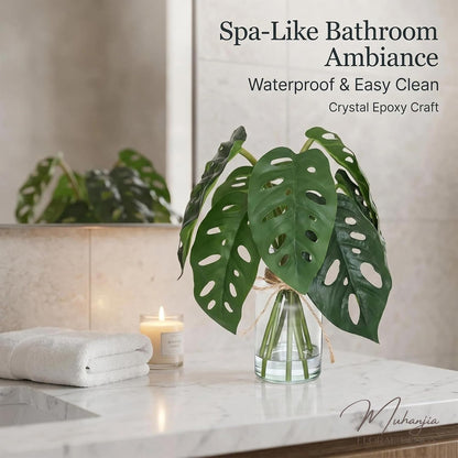 Artificial Flowers Turtle-Back, Alocasia Leaf, in Glass Vase with Faux Water,7Pcs Artificial Leaves Real Touch Latex Leaves for Centerpiece (1, Turtle-Back Leaf)
