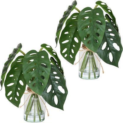 Artificial Flowers Turtle-Back, Alocasia Leaf, in Glass Vase with Faux Water,7Pcs Artificial Leaves Real Touch Latex Leaves for Centerpiece (1, Turtle-Back Leaf)