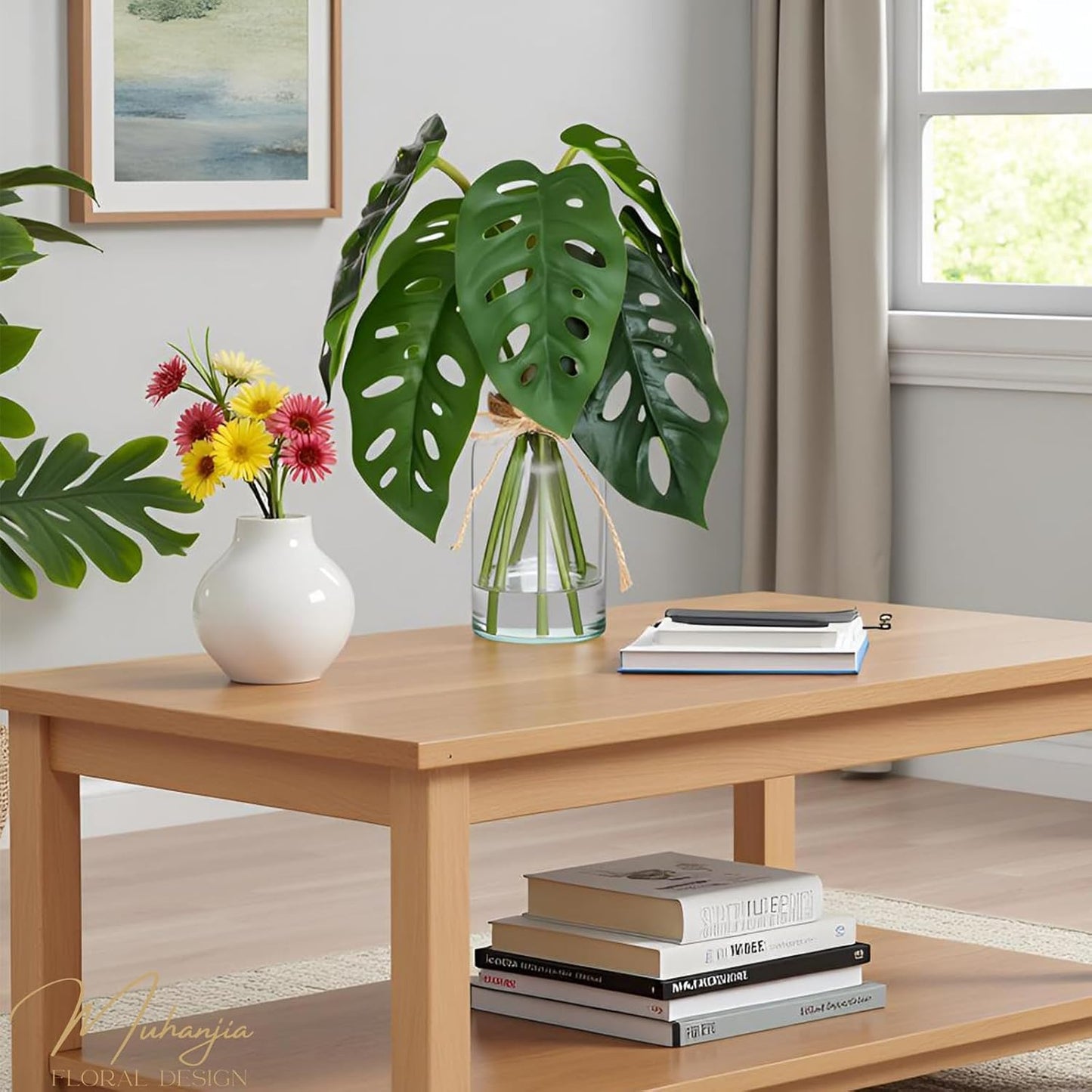 Artificial Flowers Turtle-Back, Alocasia Leaf, in Glass Vase with Faux Water,7Pcs Artificial Leaves Real Touch Latex Leaves for Centerpiece (1, Turtle-Back Leaf)