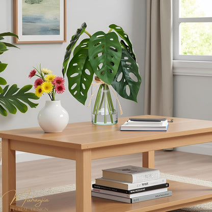 Artificial Flowers Turtle-Back, Alocasia Leaf, in Glass Vase with Faux Water,7Pcs Artificial Leaves Real Touch Latex Leaves for Centerpiece (1, Turtle-Back Leaf)